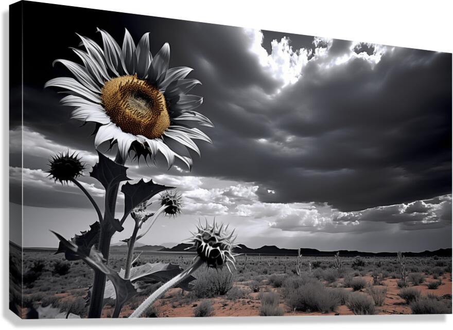 Desert Sunflower – Stormfront Monochrome Landscape Print Canvas Print