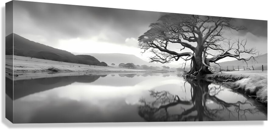 Reflection Tree – Landscape in Black & White Print Canvas Print