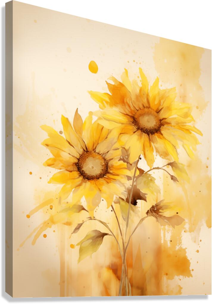 Sunlit Petals – Watercolor Sunflower Art Print Canvas Print