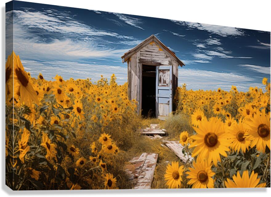 Shed - Sunflower Field Cottage Art Prints Canvas Print