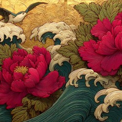 Hana To Nami No Uta 花と波の詩 - Poem Of Flowers And Waves - Japanese Floral Seascape Art Prints