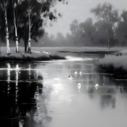 By the Riverbank - Monochrome Landscape Art Prints