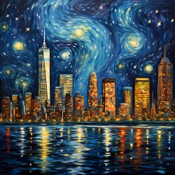Starry Night Skyline - Starry Cityscape Art Prints