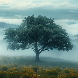 Keeper of the Valley - Misty Meadow Tree Art Prints