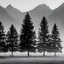 Morning Fog In The Valley - Monochrome Landscape Art Prints