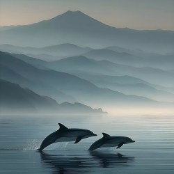 Misty Dolphins – Serene Ocean Leap Print