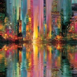 Vertical Metropolis – Neon Skyline Reflection Print