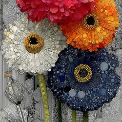 4 x Bloom – Zinnia Flowers Abstract Print