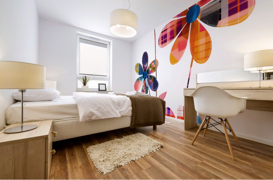 Plaid Botanica 5 - Retro Floral Art Prints Mural print