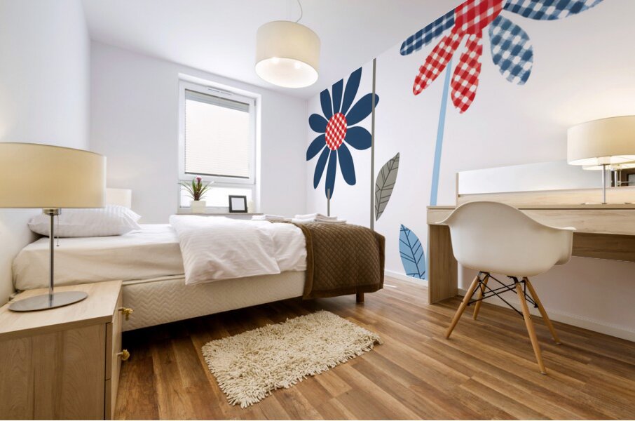 Plaid Botanica 9 - Retro Floral Art Prints Mural print