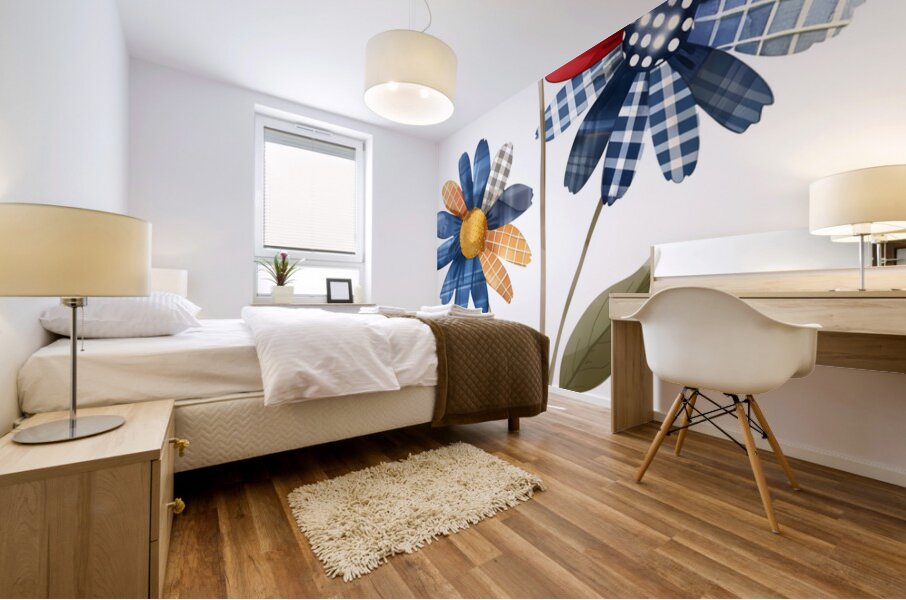 Plaid Botanica 7 - Retro Floral Art Prints Mural print