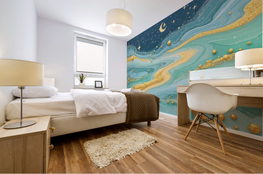 Golden River Flow – Fluid Abstract Art Print Mural print