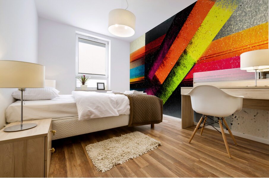 Chromatic Shift – Diagonal Neon Bar Abstract Print Mural print