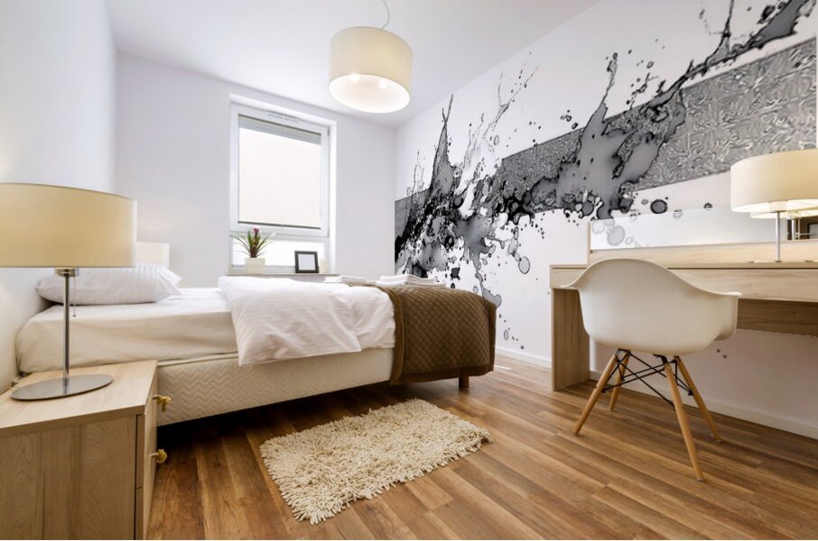 Mono Surge – Minimalist Ink Splash Abstract Print Mural print