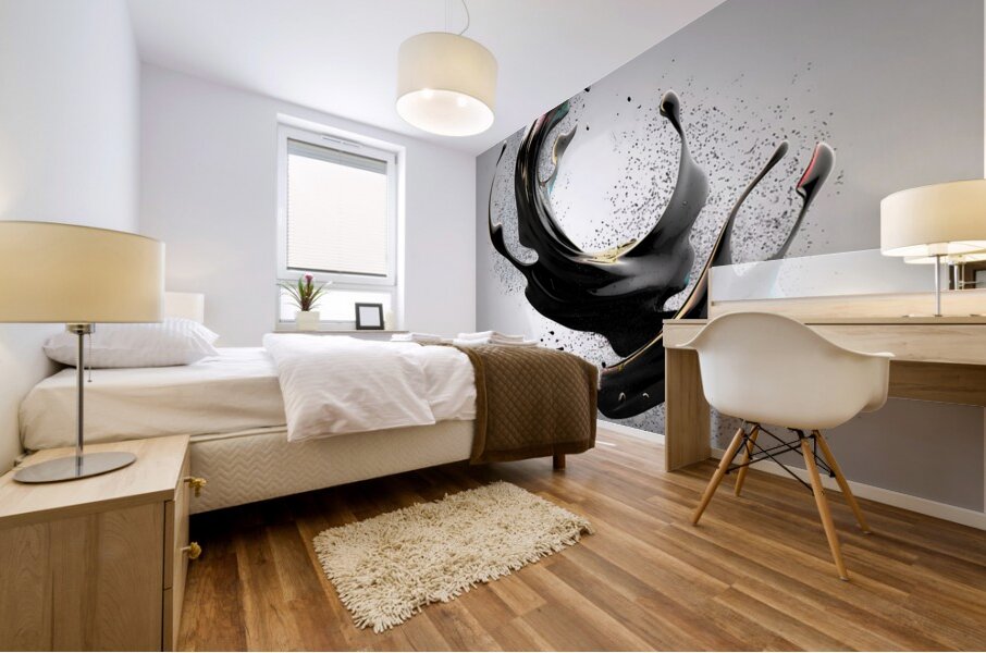 Orbiting Ink – Fluid Monochrome Motion Print Mural print