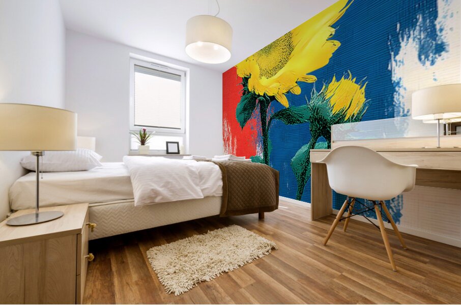 Sunflower Pop – Bold Red White  Blue Poster Print Mural print