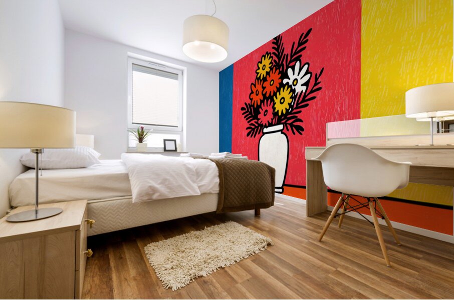 Color Field Blooms – Retro Graphic Vase Print Mural print