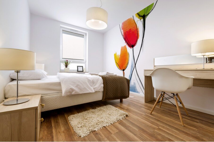 Threefold Harmony – Minimalist Watercolor Vase Print Mural print