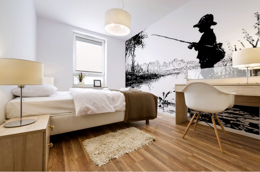 Boy Fishing – Vintage Fishing Print Mural print