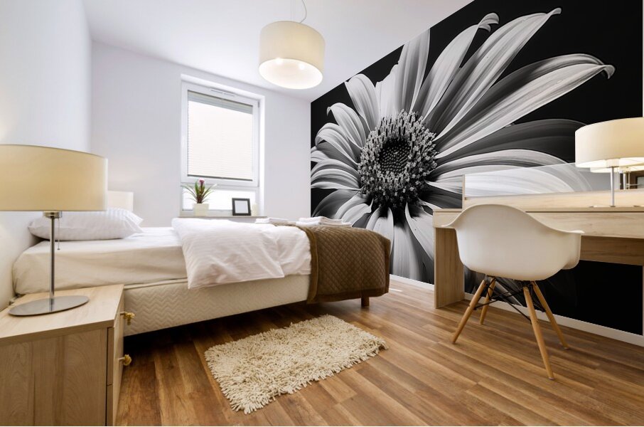 Shadow Bloom – Black and White Sunflower Portrait Print Mural print