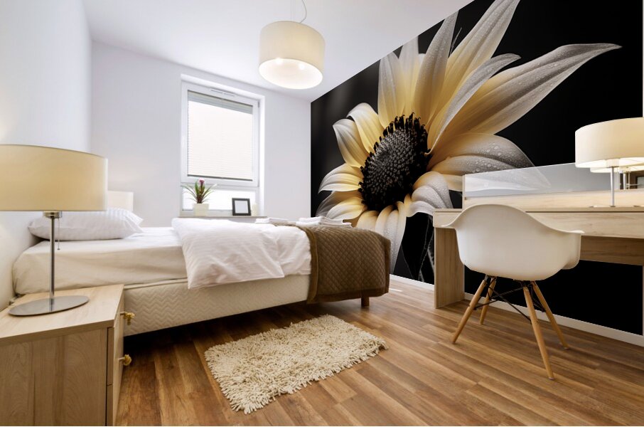 Silver Petals – Monochrome Sunflower Portrait Print Mural print