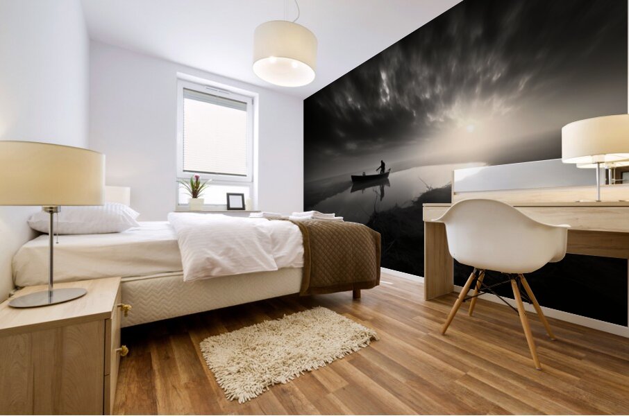 The Fisherman’s Prayer – Black and White Boat at Sea Print Mural print