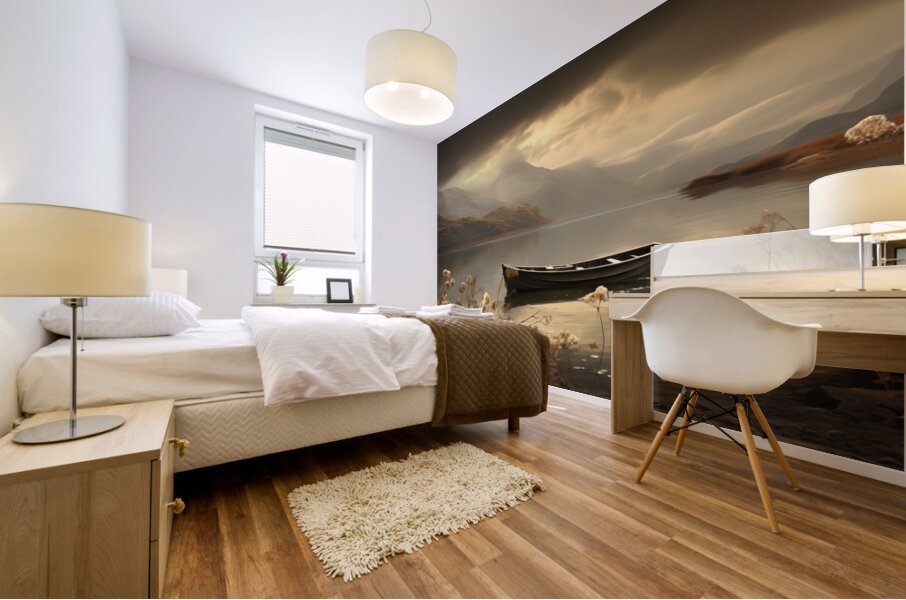 Silent Passage – Golden Boat Landscape Print Mural print