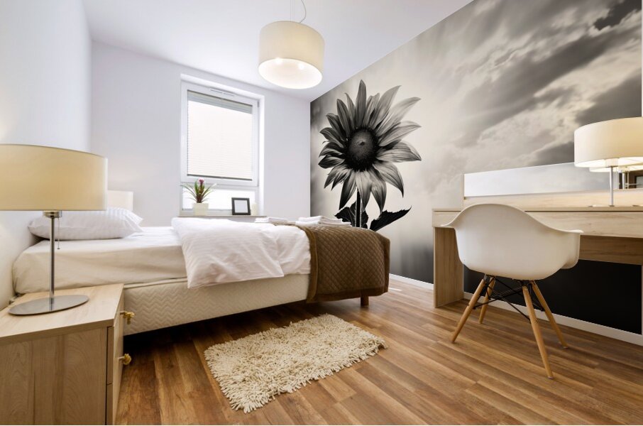Standing Tall – Sunflower Monochrome Landscape Print Mural print
