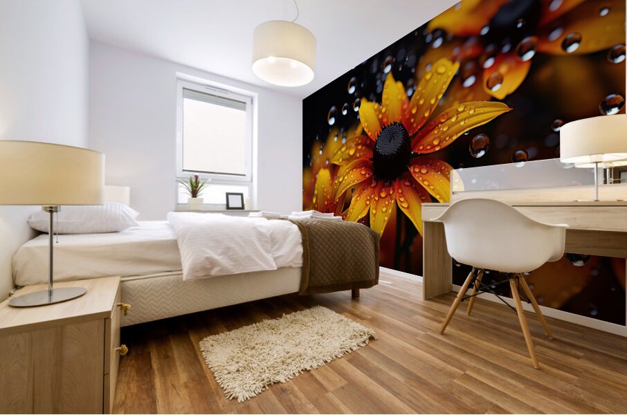 Morning Dew Daisies – Luminous Floral Art Print Mural print