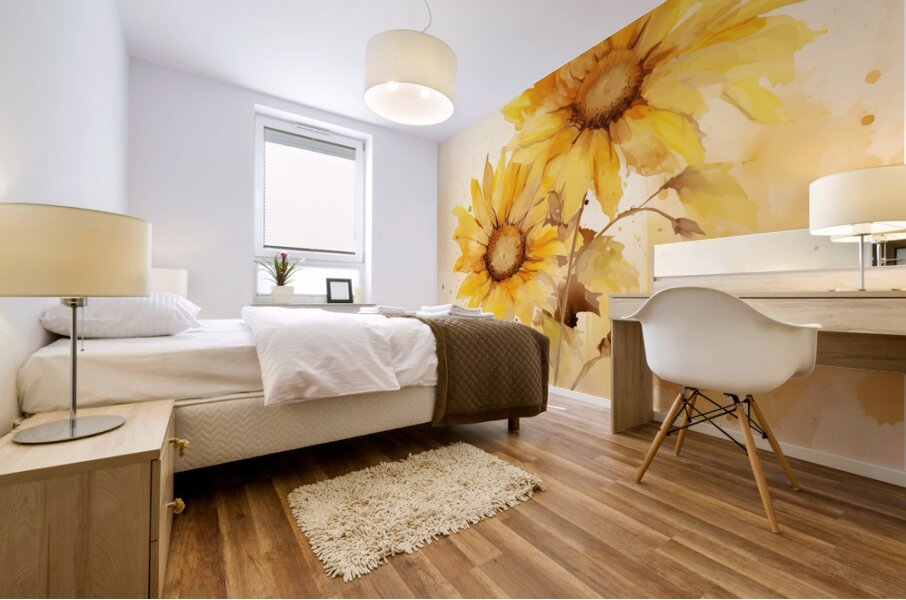Sunlit Petals – Watercolor Sunflower Art Print Mural print