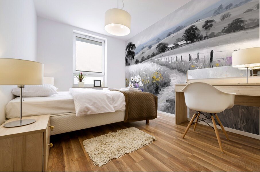 Flowers By The Fence - Country Floral Landscape Art Prints Mural print