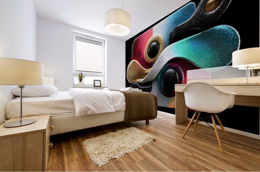 Gold & Blue Loops – Modern Abstract Wall Art Print Mural print