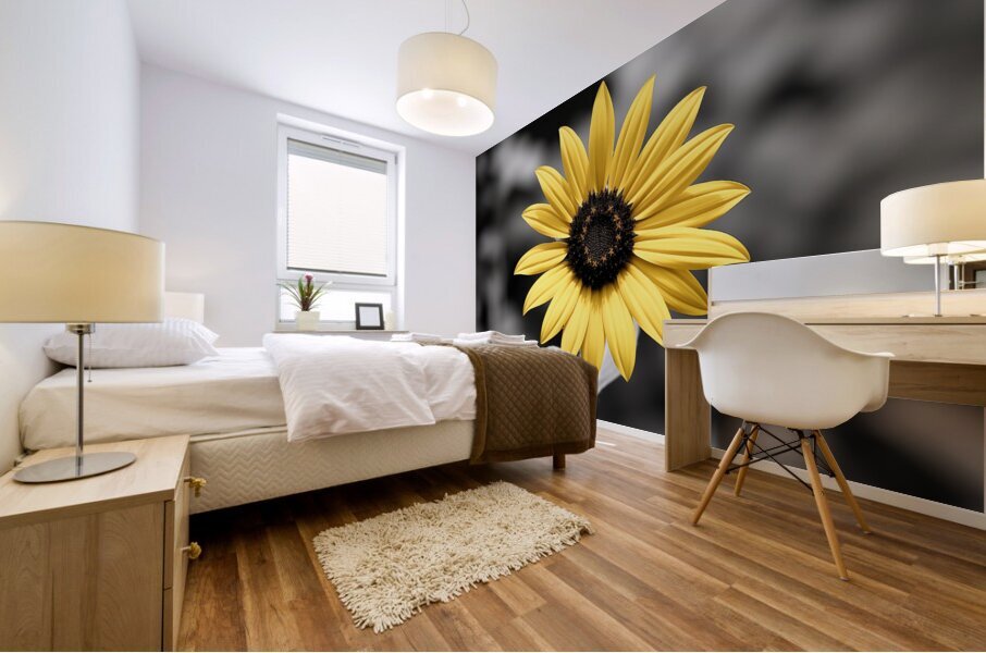 Golden Solitude – Single Yellow Daisy Print Mural print