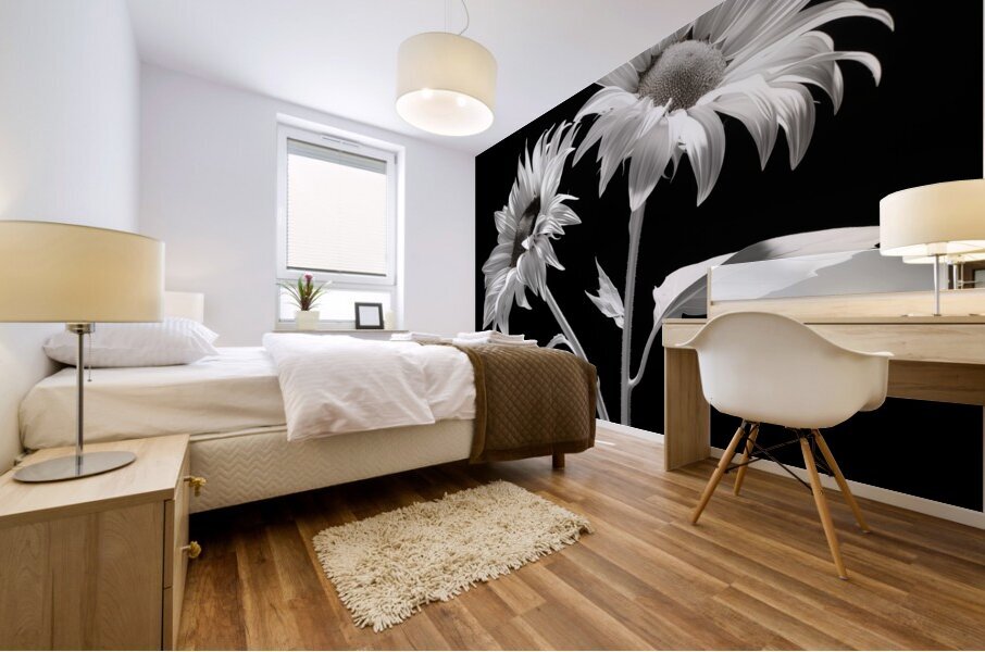 Ineffable – Black & White Twin Sunflower Art Print Mural print