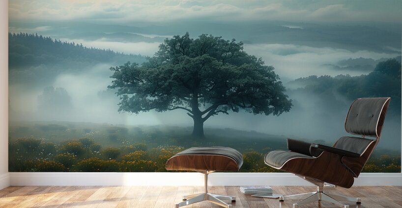 Keeper of the Valley - Misty Meadow Tree Art Prints Wall Murals