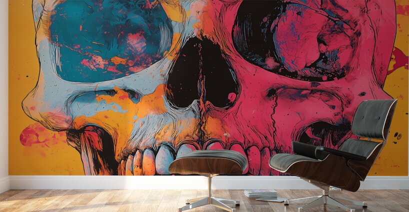 Uninhibited - Neon Skull Portrait Art Prints Wall Murals