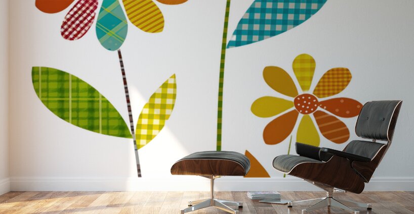 Plaid Botanica 2 - Modern Floral Art Prints Wall Murals