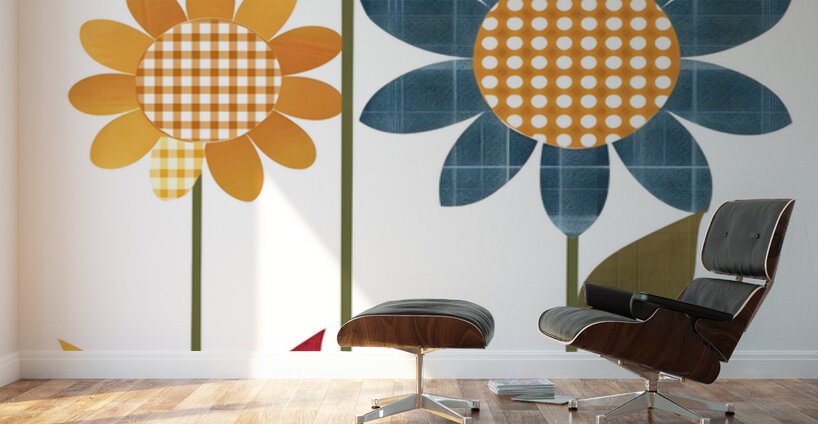 Plaid Botanica 4 - Contemporary Floral Art Prints Wall Murals