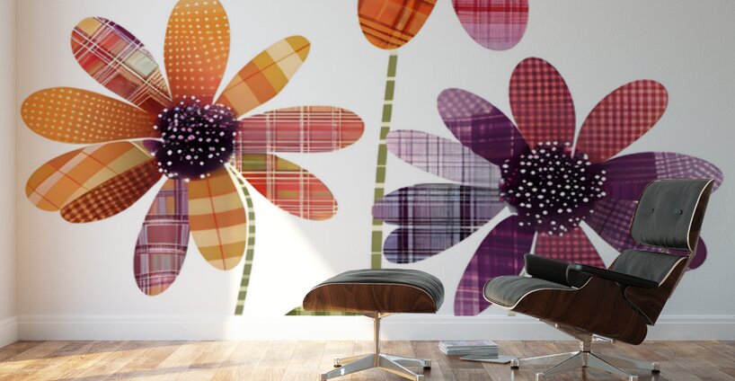 Plaid Botanica 17 - Contemporary Floral Pattern Art Prints Wall Murals