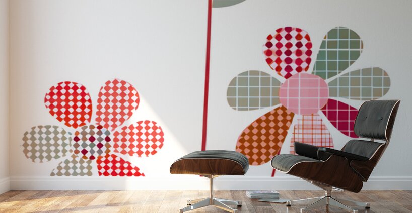 Plaid Botanica 21 - Modern Retro Floral Art Prints Wall Murals