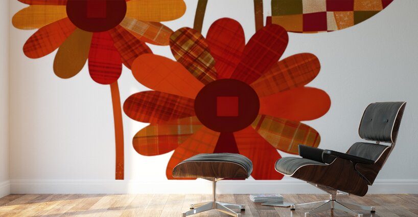 Plaid Botanica 3 - Contemporary Floral Art Prints Wall Murals