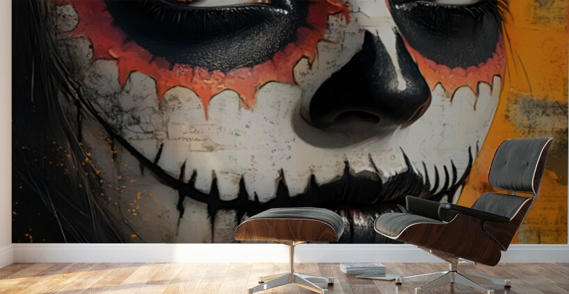 La Calavera Vigilante - The Watchful Skull - Dia de los Muertos Art Prints Wall Murals