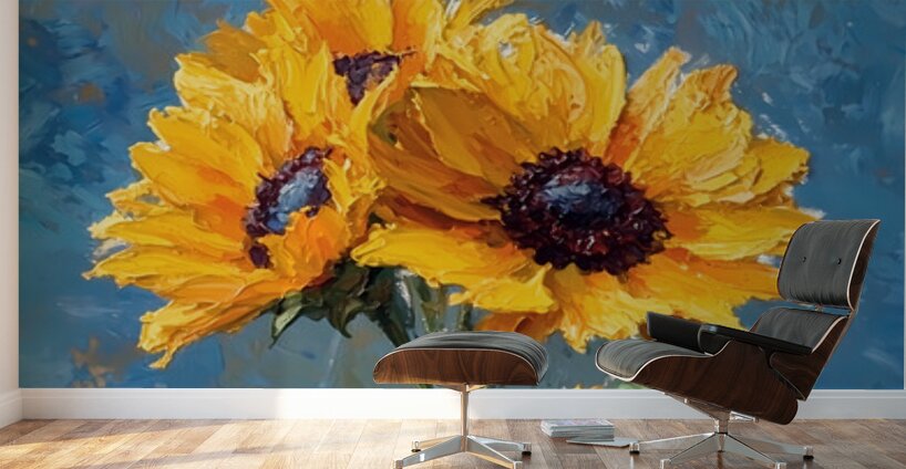 Ciel Baigne De Soleil - Sun-Kissed Sky - Sunflower Portrait Art Prints Wall Murals