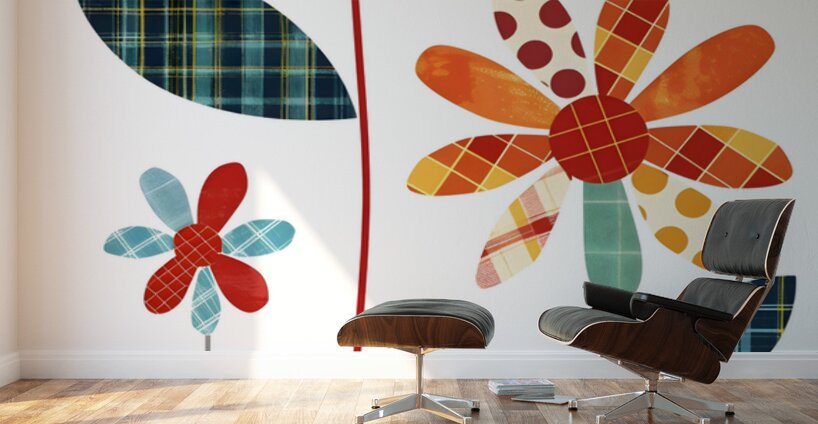 Plaid Botanica 27 - Contemporary Floral Art Prints Wall Murals