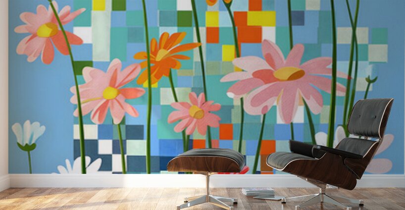 Fleurs En Pixels - Flowers In Pixels - Digital Floral Art Prints Wall Murals