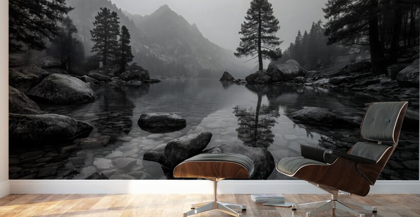Still Water And Stones - Monochrome Landscape Art Prints Wall Murals
