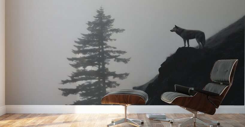Misty Morning Lookout - Monochrome Landscape Art Prints Wall Murals
