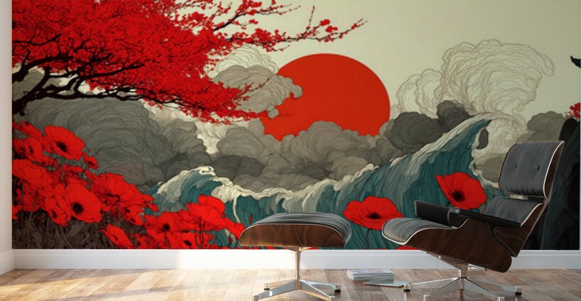 Sakura To Taiyo 桜と太陽 - Cherry Blossoms And Sun - Japanese Floral Art Prints Wall Murals