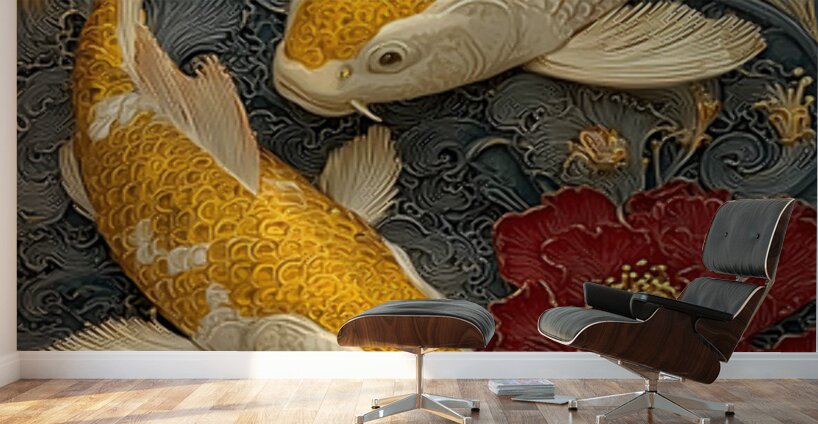 Seinaru Kin No Takara 聖なる金の宝 - Sacred Golden Treasure - Koi Pond Art Prints Wall Murals
