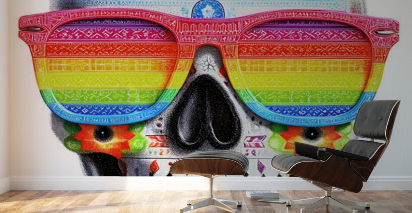 Calavera Del Arcoiris - Rainbow Skull - Dia de los Muertos Art Prints Wall Murals